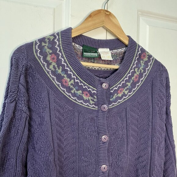 Vintage Northern Reflections Sweater Womens S Floral Purple Cardigan Granny 90s - Picture 4 of 7